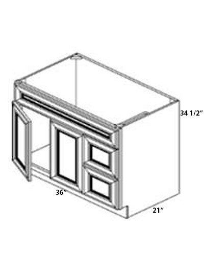 Double Shaker Sterling Grey 36″ Double Left Door, Double Drawer Vanity Sink Base
