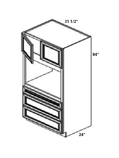 Double Shaker White 84″ High, Double Door, Three Drawer Oven Pantry