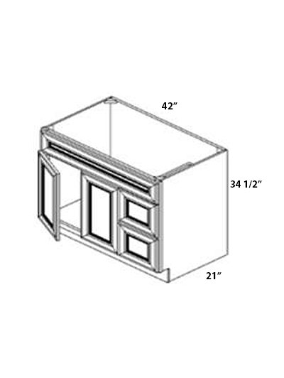 Unfinished Shaker 42″ Double Left Door, Double Drawer Vanity Sink Base