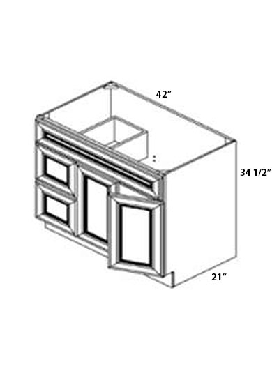 Unfinished Shaker 42″ Double Right Door, Double Drawer Vanity Sink Base