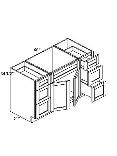 Unfinished Shaker 60″ Double Door, Six Drawer Vanity Sink Base