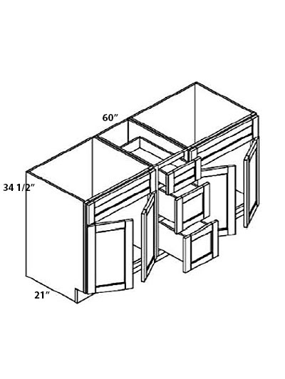 Unfinished Shaker 60″ Four Door, Three Drawer Vanity Sink Base