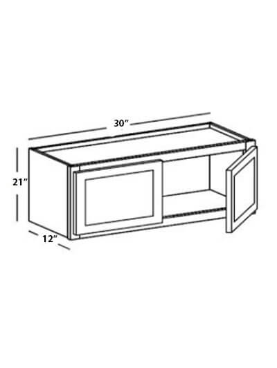 Pristine White Shaker 30″x21″ Double Door Bridge Wall Cabinet