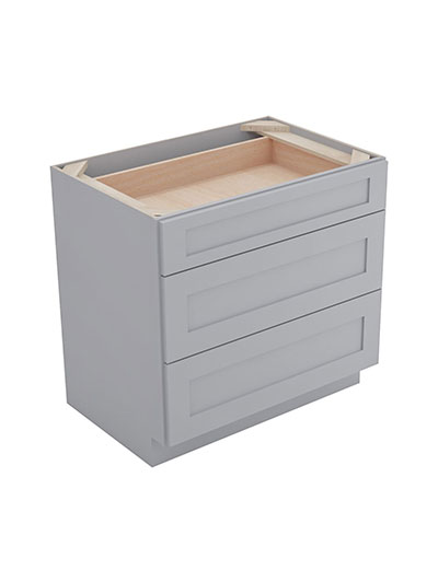 Lait Grey Shaker Db36 3 Drawer Base Cabinet Closed