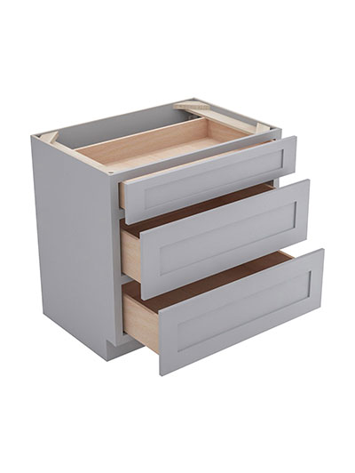 Lait Grey Shaker 36 in. W x 24 in. D x 34.5 in. H Triple Drawer Base Cabinet