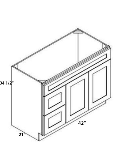Pristine White Shaker 42″ Double Door Vanity Combo, Two Drawers Left