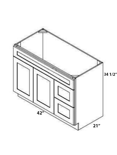 Pristine White Shaker 42″ Double Door Vanity Combo, Two Drawers Right