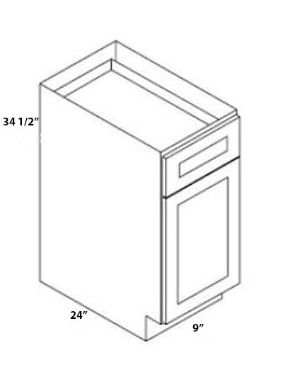 Pristine White Shaker 9″ Single Door, Single Drawer Base Cabinet