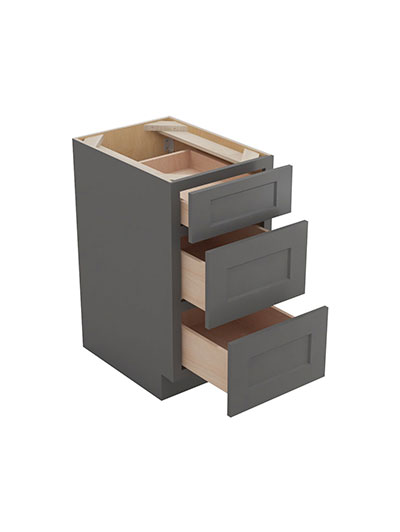 SG-3DB18: Shaker Grey 18″ Three Drawer Base Cabinet
