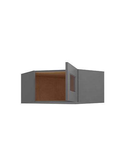 SG-DCW2412GD: Shaker Grey Glass Door Diagonal Wall Stacker Cabinets 12″ H