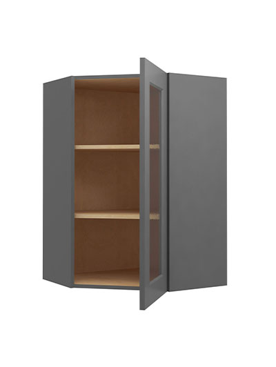 SG-DCW2436GD: Shaker Grey Diagonal Glass Door Wall Cabinet 36″ Tall