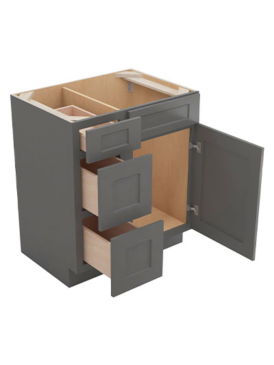 SG-V3021DL: Shaker Grey 30″ Vanity Combo Base Three Drawers Left