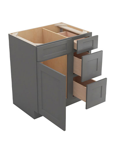 SG-V3021DR: Shaker Grey 30″ Vanity Combo Base Three Drawers Right