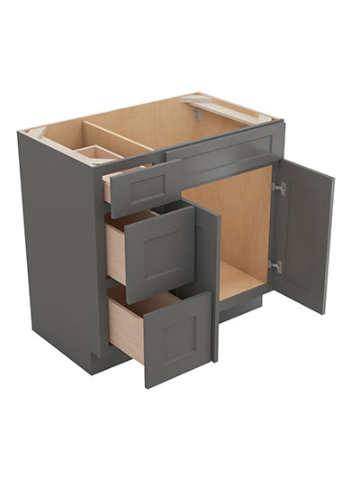 SG-V3621DL: Shaker Grey 36″ Vanity Combo Bases Three Drawers Left