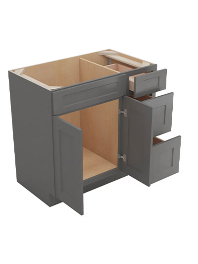 SG-V3621DR: Shaker Grey 36″ Vanity Combo Base Three Drawers Right