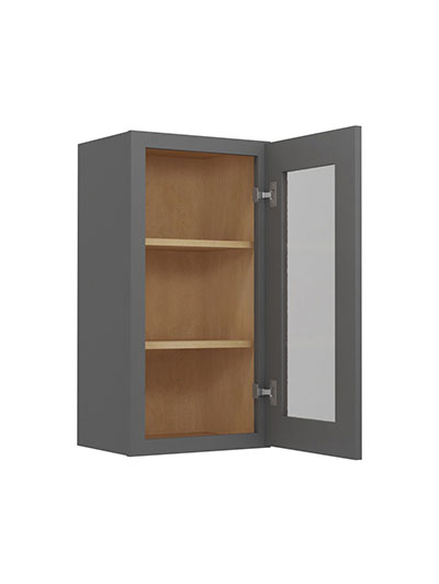 SG-W1530GD: Shaker Grey 15″ Glass Door Wall Cabinet Single Door 30″ Tall