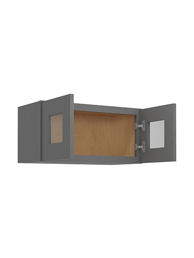 SG-W2412GD: Shaker Grey 24″ Glass Door Wall Stacker Cabinet Double Door 12″ H