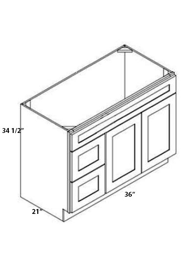 Pristine White Shaker 36″ Double Door Vanity Combo, Two Drawers Left