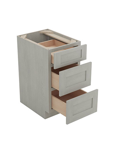AN-DB18(3): Nova Light Grey Shaker 18″ 3 Drawer Base Cabinet