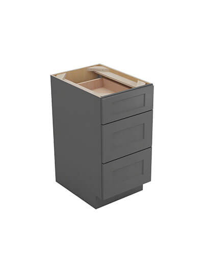 Shaker Grey 3db24 Three Drawer Base Cabinet Closed