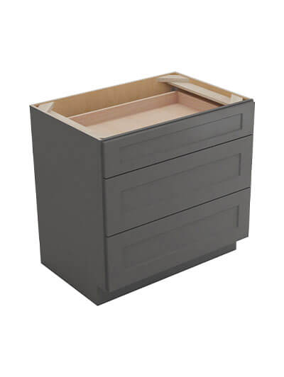 Shaker Grey 3db36 Three Drawer Base Cabinet Closed