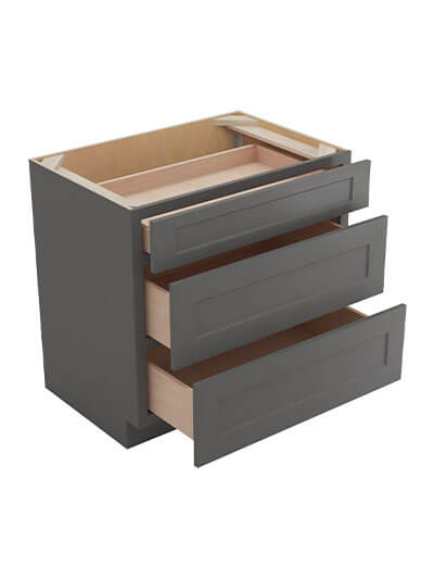 SG-3DB36: Shaker Grey 36″ Three Drawer Base Cabinet