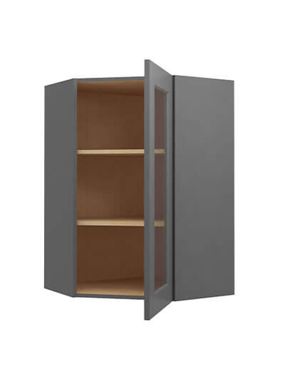 SG-DCW2442GD: Shaker Grey Diagonal Glass Door Wall Cabinet 42″ Tall