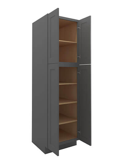 SG-U249024: Shaker Grey 24″ Utility Cabinet Four Doors 90″ H