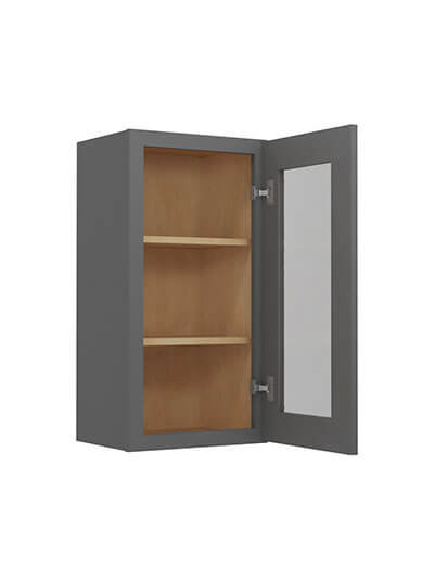 SG-W1536GD: Shaker Grey 15″ Glass Door Wall Cabinet Single Door 36″ Tall