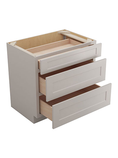 SD-3DB36: Shaker Dove 36″ Three Drawer Base Cabinet