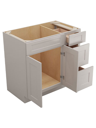 SD-V3621DR: Shaker Dove 36″ Vanity Combo Bases Three Drawers Right
