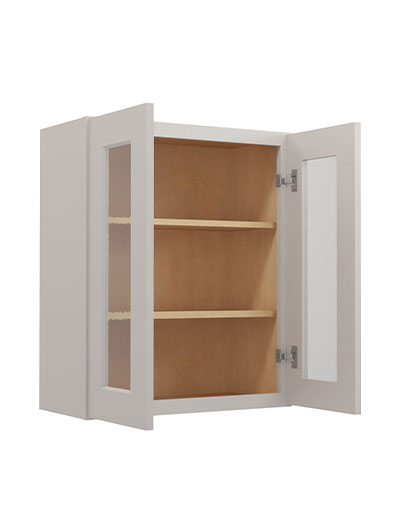 SD-W2430GD: Shaker Dove 24″ Glass Door Wall Cabinet Double Door 30″ Tall
