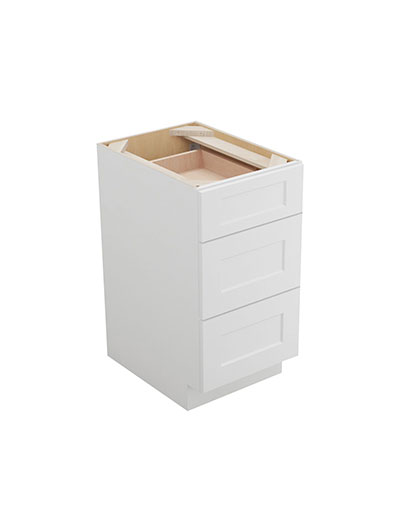 Shaker White 3db18 Three Drawer Base Cabinet Closed
