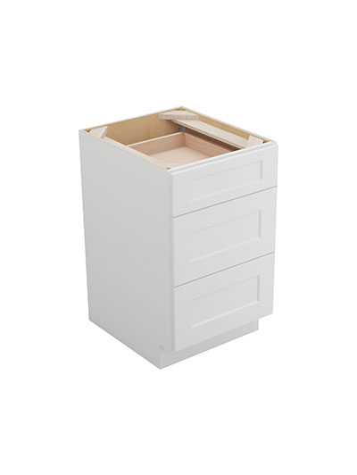 Shaker White 3db21 Three Drawer Base Cabinet Closed