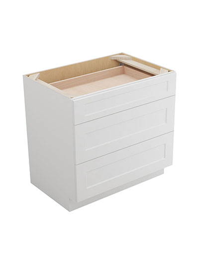 Shaker White 3db36 Three Drawer Base Cabinet Closed