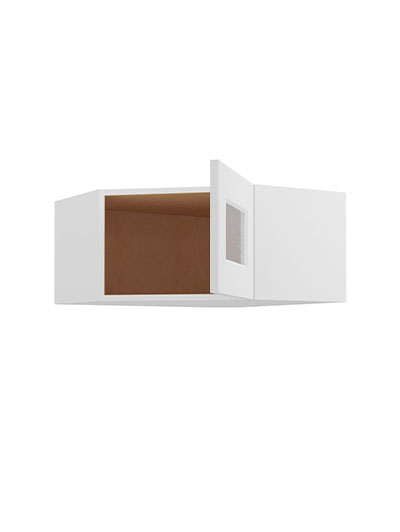 WS-DCW2412GD: Shaker White 24″ Deep Glass Door Diagonal Wall Stacker Cabinets 12″ H