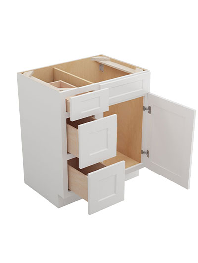 WS-V3021DL: Shaker White 30″ Vanity Combo Base Three Drawers Left