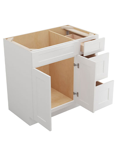 WS-V3621DR: Shaker White 36″ Vanity Combo Bases Three Drawers Right