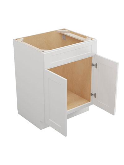 WS-VS27: Shaker White 27″ Vanity Sink Base Double Door Single Drawer Front