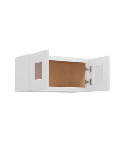 WS-W2412GD: Shaker White 24″ Glass Door Wall Stacker Cabinet Double Door 12″ H