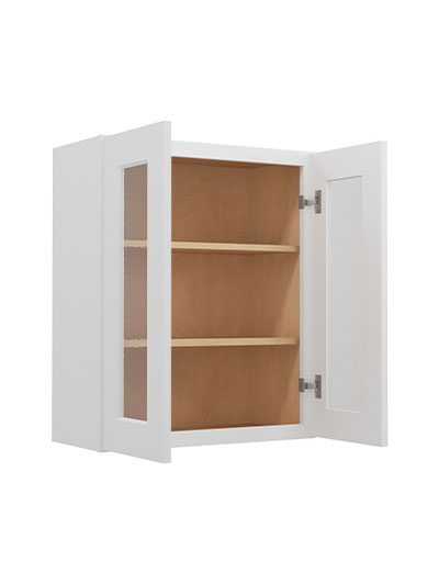 WS-W2430GD: Shaker White 24″ Glass Door Wall Cabinet Double Door 30″ Tall