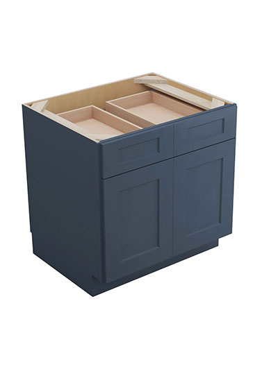 Oceana Blue Shaker B36 Double Drawer Double Door Base Cabinet Closed