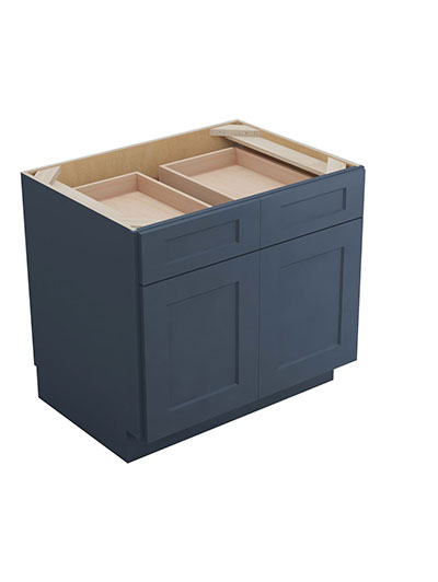 Oceana Blue Shaker B42 Double Drawer Double Door Base Cabinet Closed