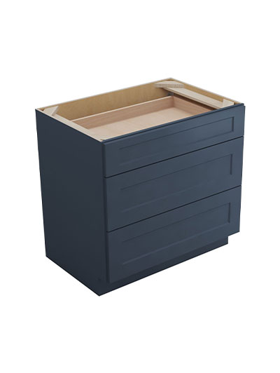 Oceana Blue Shaker Db36 3 Three Drawer Base Cabinet Closed