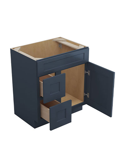 Oceana Blue Shaker 30″ Single Right Door, Double Drawer Vanity Sink Base