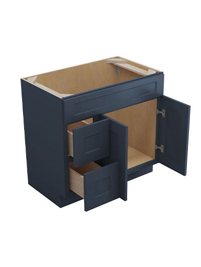 Oceana Blue Shaker 36″ Double Right Door, Double Drawer Vanity Sink Base