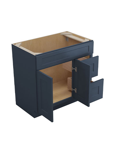 Oceana Blue Shaker 36″ Double Left Door, Double Drawer Vanity Sink Base
