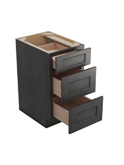 SCN-3DB18: Shaker Cinder 18″ Three Drawer Base Cabinet