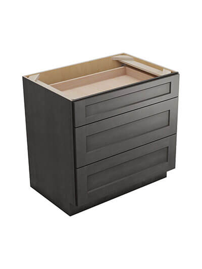 Shaker Cinder 3db36 Three Drawer Base Cabinet Closed