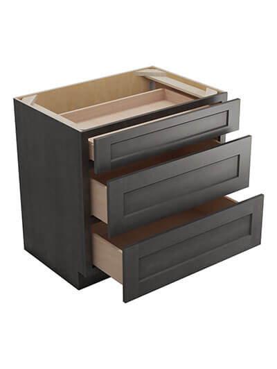 SCN-3DB36: Shaker Cinder 36″ Three Drawer Base Cabinet
